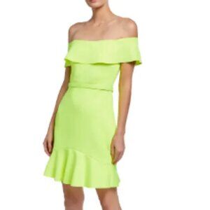 One33 Social Off-the-Shoulder Flounce Scuba Dress - Size 4 - Lime